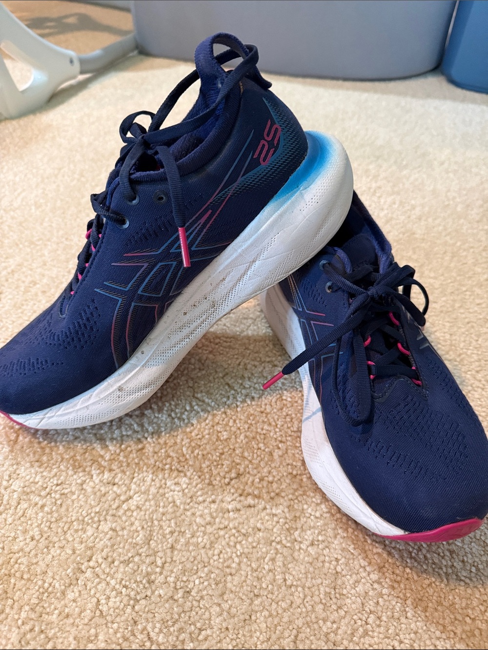 ASICS Navy Athletic Running Shoes with Pink Accents
